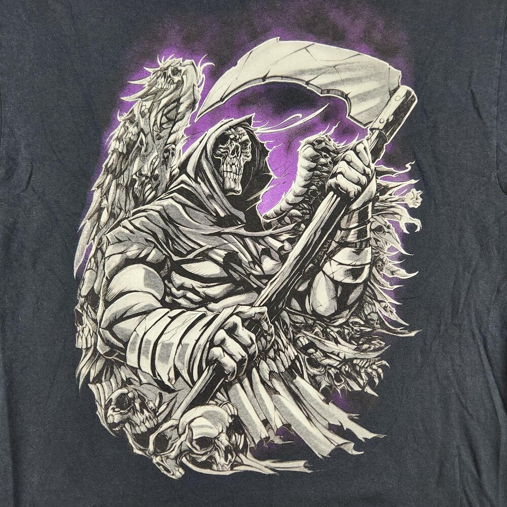 Vintage Grim Reaper Shirt Mens Large Black Skull Graphic Gothic Horror Tee Y2k